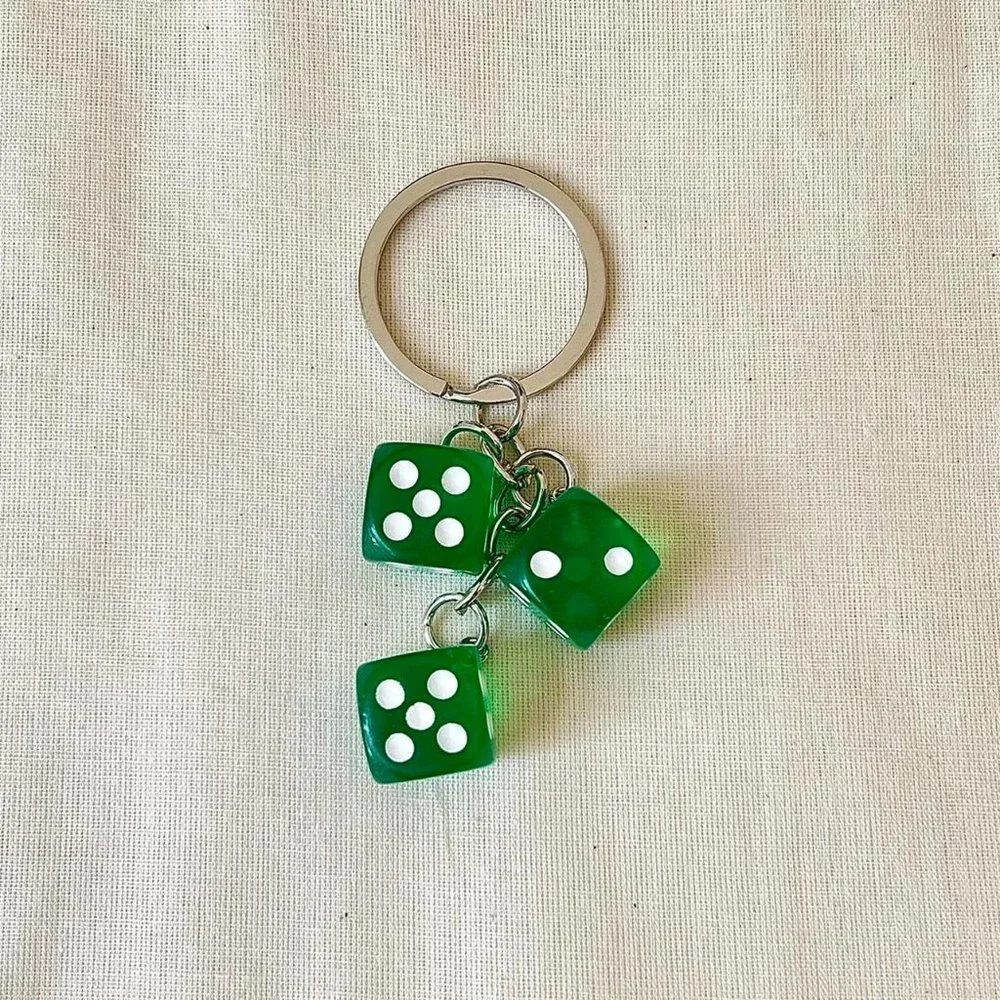 y2k 2000s green dice keyring for keychain
